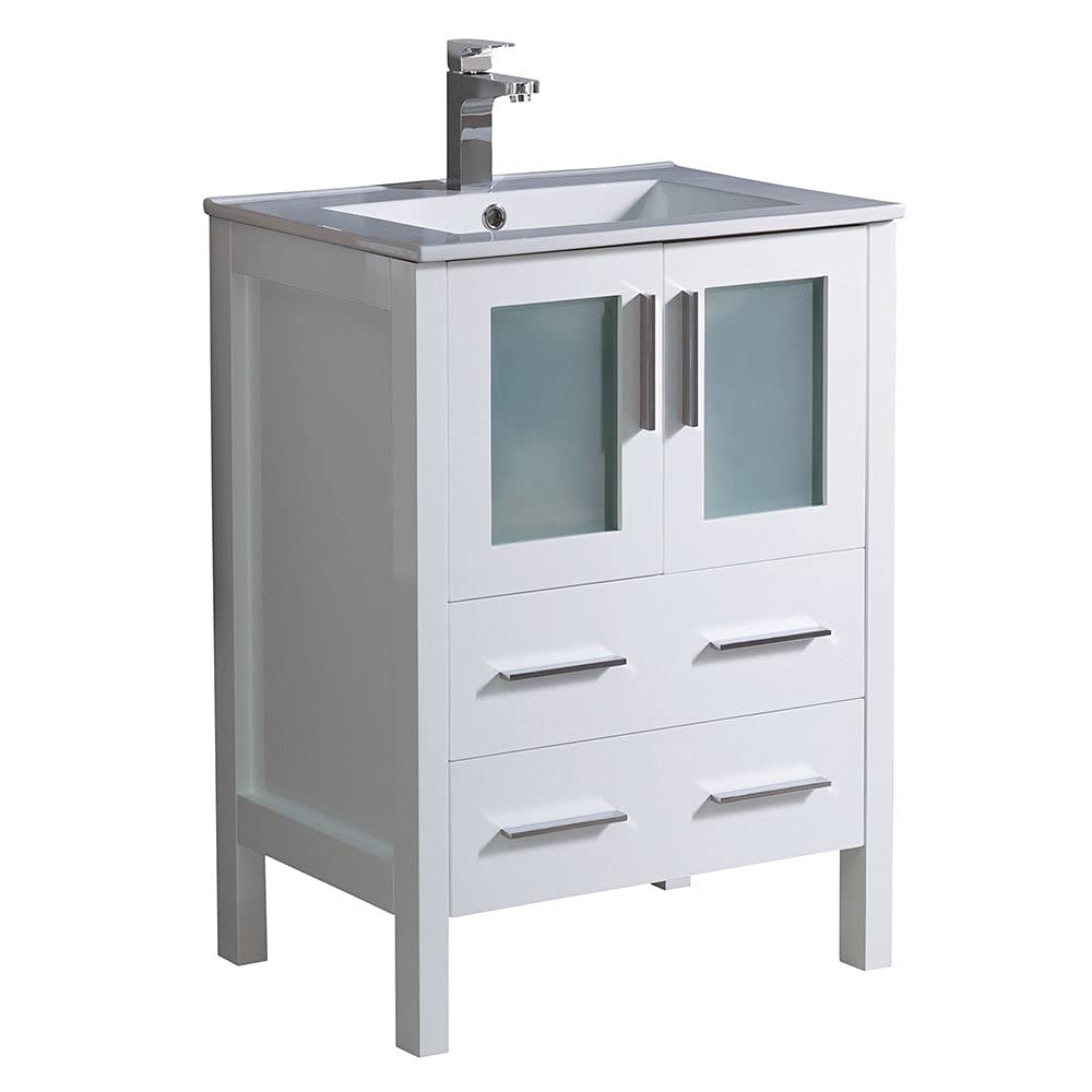 Fresca FCB6224WH-I Fresca Torino 24" White Modern Bathroom Cabinet w/ Top & Integrated Sink