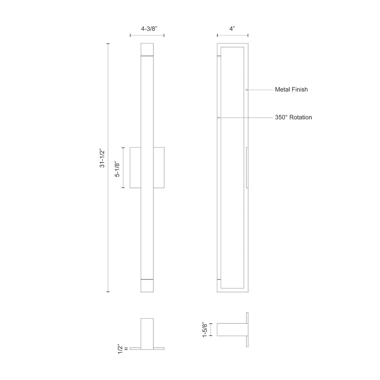 Kuzco WS24332-BN SWIVEL 32" WS Brushed Nickel 120V ELV LED 3000K 90CRI 38W