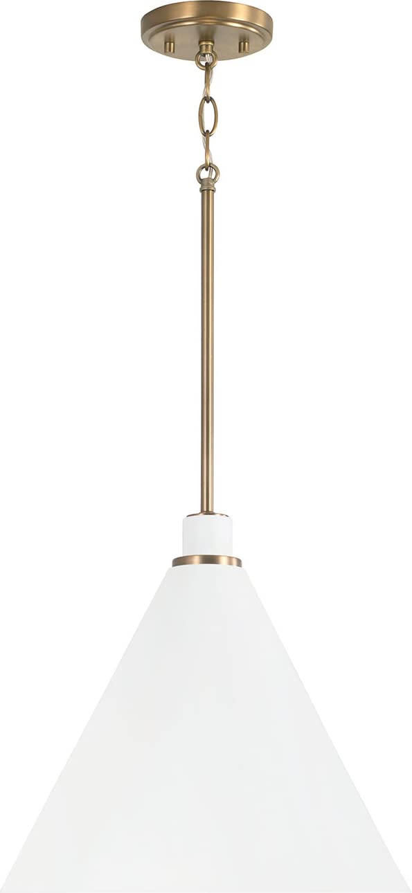 Capital Lighting 350112AW Bradley 1 Light Pendant Aged Brass and White