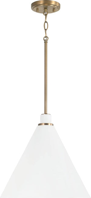 Capital Lighting 350112AW Bradley 1 Light Pendant Aged Brass and White