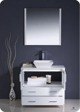 Fresca FCB6236WH-CWH-V Fresca Torino 36" White Modern Bathroom Cabinet w/ Top & Vessel Sink