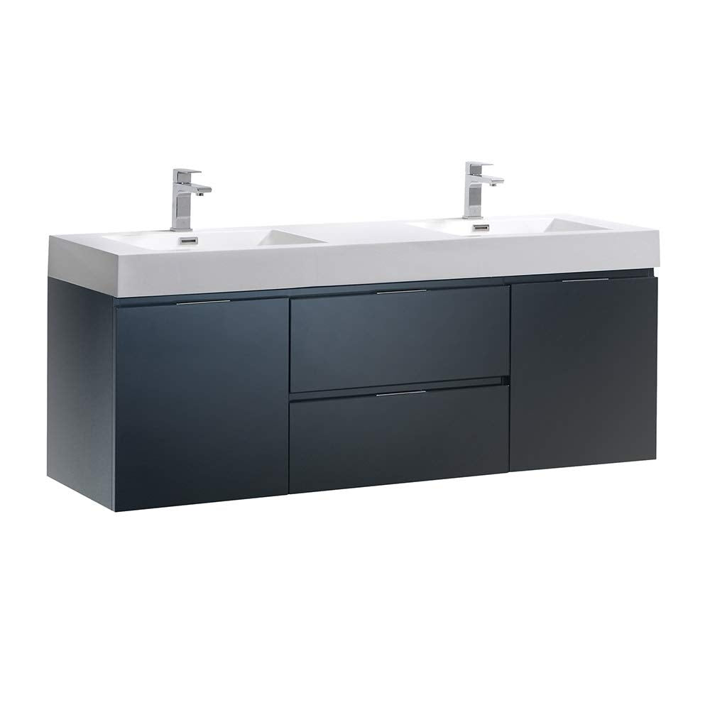 Fresca FCB8360GG-D-I Fresca Valencia 60" Dark Slate Gray Wall Hung Double Sink Modern Bathroom Vanity