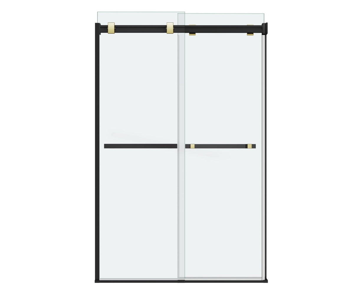 MAAX 136272-900-380-000 Duel 56-58 ½ x 70 ½-74 in. 8 mm Bypass Shower Door for Alcove Installation with Clear glass in Matte Black & Brushed Gold