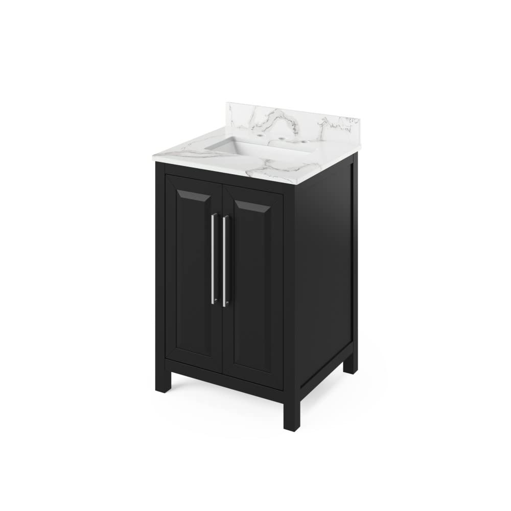 Jeffrey Alexander VKITCAD24BKCQR 24" Black Cade Vanity, Calacatta Vienna Quartz Vanity Top, undermount rectangle bowl