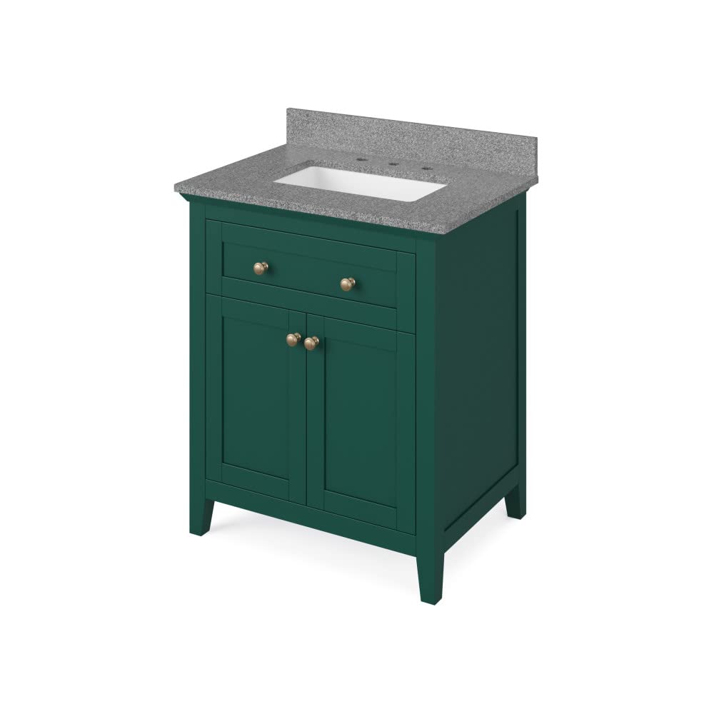 Jeffrey Alexander VKITCHA30GNSGR 30" Forest Green Chatham Vanity, Steel Grey Cultured Marble Vanity Top, undermount rectangle bowl