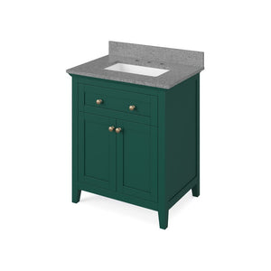 Jeffrey Alexander VKITCHA30GNSGR 30" Forest Green Chatham Vanity, Steel Grey Cultured Marble Vanity Top, undermount rectangle bowl