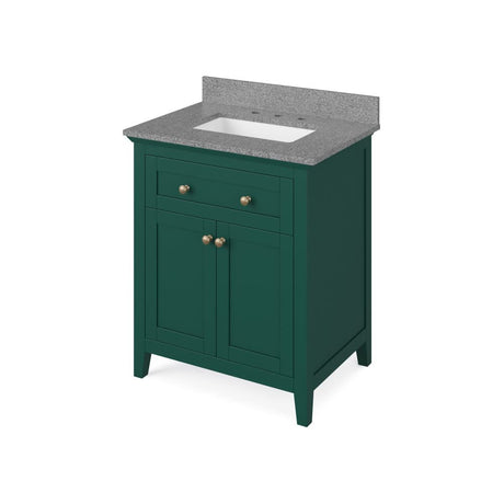 Jeffrey Alexander VKITCHA30GNSGR 30" Forest Green Chatham Vanity, Steel Grey Cultured Marble Vanity Top, undermount rectangle bowl