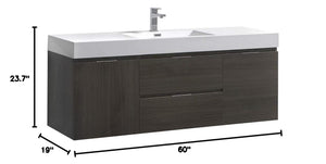 Fresca FCB8360GO-I Fresca Valencia 60" Gray Oak Wall Hung Modern Bathroom Vanity