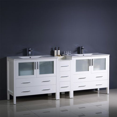 Fresca FCB62-361236WH-I Fresca Torino 84" White Modern Double Sink Bathroom Cabinets w/ Integrated Sinks