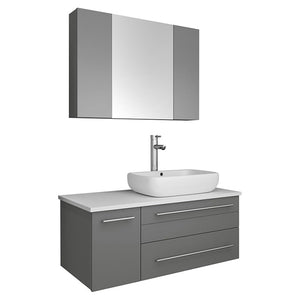Fresca FVN6136GR-VSL-R Fresca Lucera 36" Gray Wall Hung Vessel Sink Modern Bathroom Vanity w/ Medicine Cabinet - Right Version