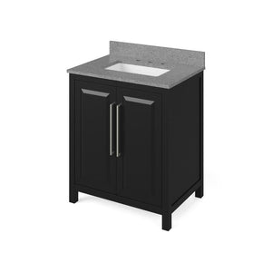 Jeffrey Alexander VKITCAD30BKSGR 30" Black Cade Vanity, Steel Grey Cultured Marble Vanity Top, undermount rectangle bowl