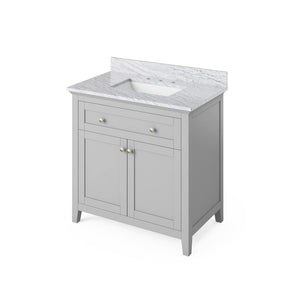 Jeffrey Alexander VKITCHA36GRWCR 36" Grey Chatham Vanity, White Carrara Marble Vanity Top, undermount rectangle bowl