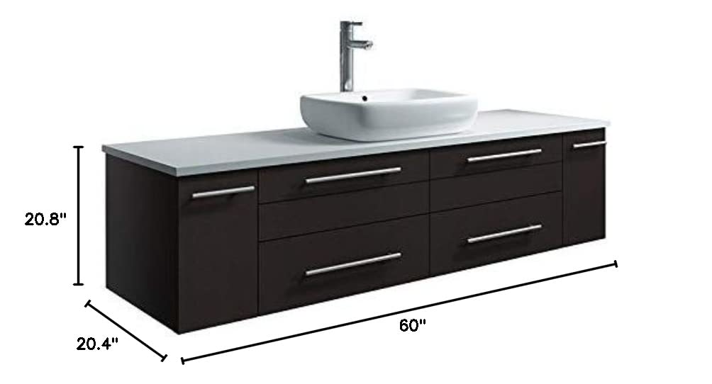 Fresca FCB6160ES-VSL-CWH-V Fresca Lucera 60" Espresso Wall Hung Modern Bathroom Cabinet w/ Top & Single Vessel Sink