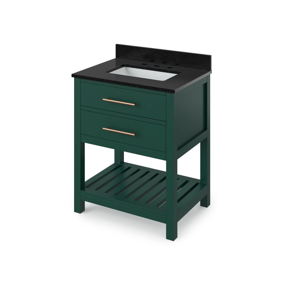 Jeffrey Alexander VKITWAV30GNBGR 30" Forest Green Wavecrest Vanity, Black Granite Vanity Top, undermount rectangle bowl