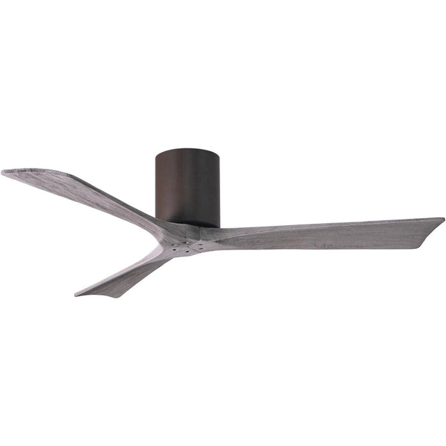 Matthews Fan IR3H-TB-BW-52 Irene-3H three-blade flush mount paddle fan in Textured Bronze finish with 52” solid barn wood tone blades. 