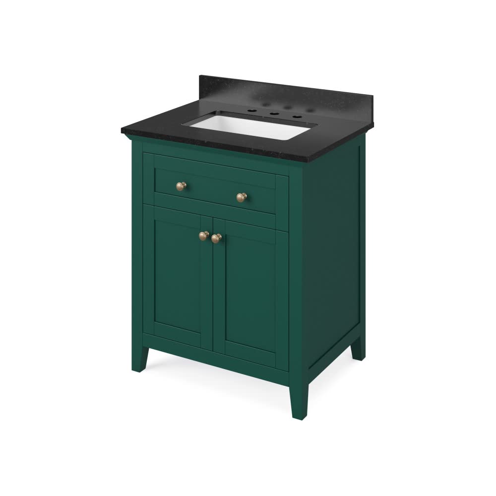 Jeffrey Alexander VKITCHA30GNBGR 30" Forest Green Chatham Vanity, Black Granite Vanity Top, undermount rectangle bowl
