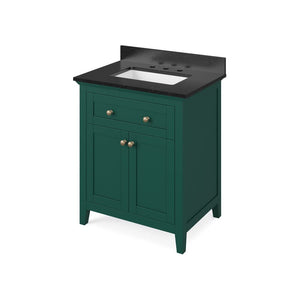 Jeffrey Alexander VKITCHA30GNBGR 30" Forest Green Chatham Vanity, Black Granite Vanity Top, undermount rectangle bowl