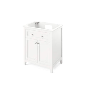 Jeffrey Alexander VKITCHA30WHWCR 30" White Chatham Vanity, White Carrara Marble Vanity Top, undermount rectangle bowl