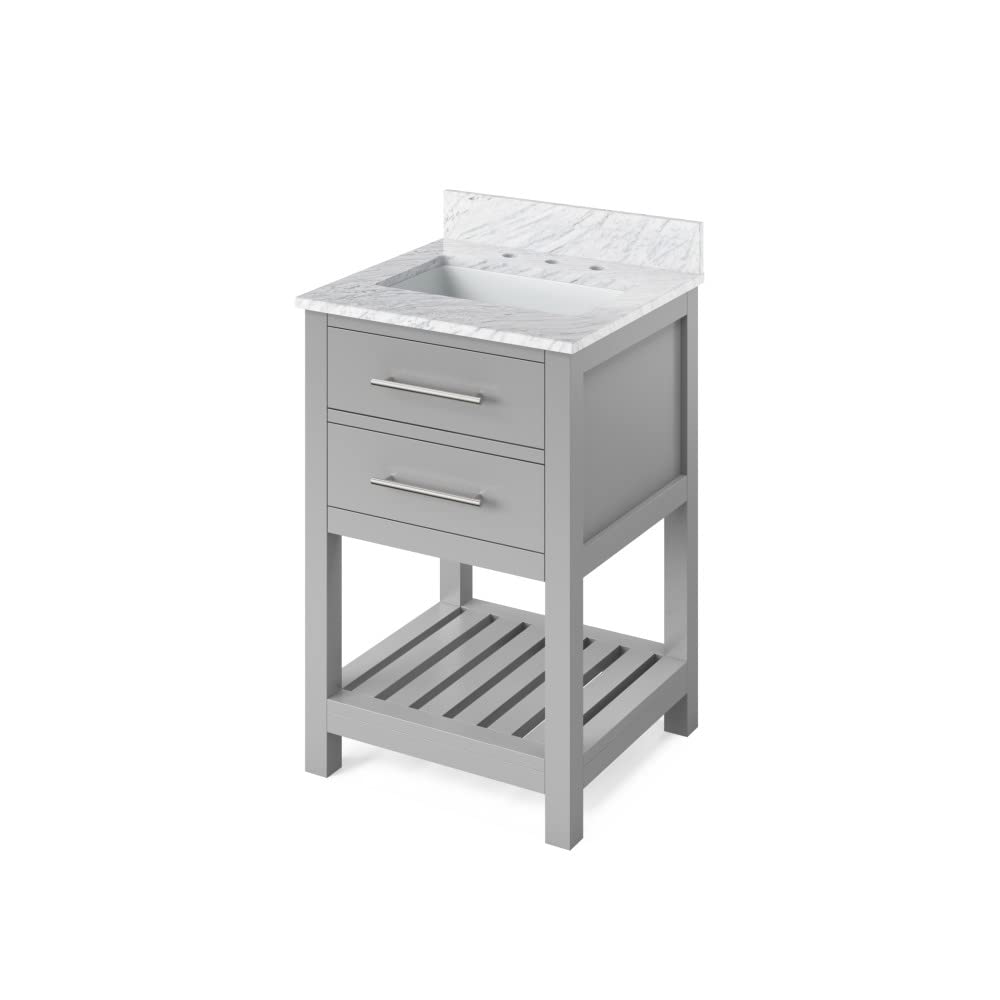 Jeffrey Alexander VKITWAV24GRWCR 24" Grey Wavecrest Vanity, White Carrara Marble Vanity Top, undermount rectangle bowl