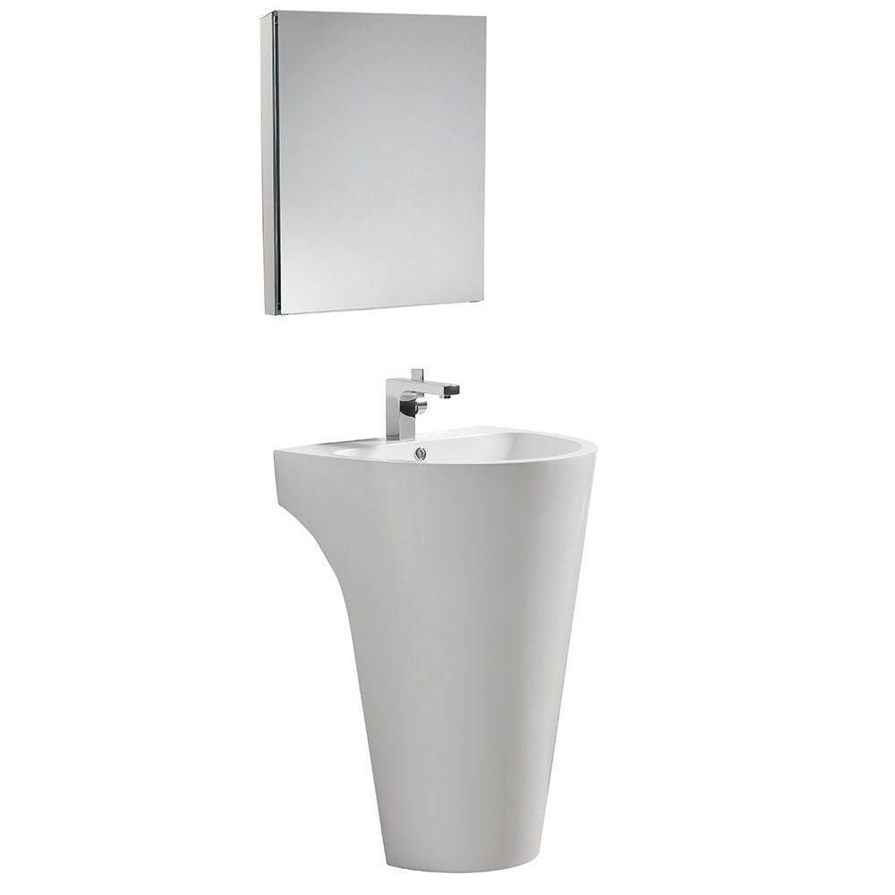 Fresca FVN5023WH Fresca Parma 24" White Pedestal Sink w/ Medicine Cabinet - Modern Bathroom Vanity