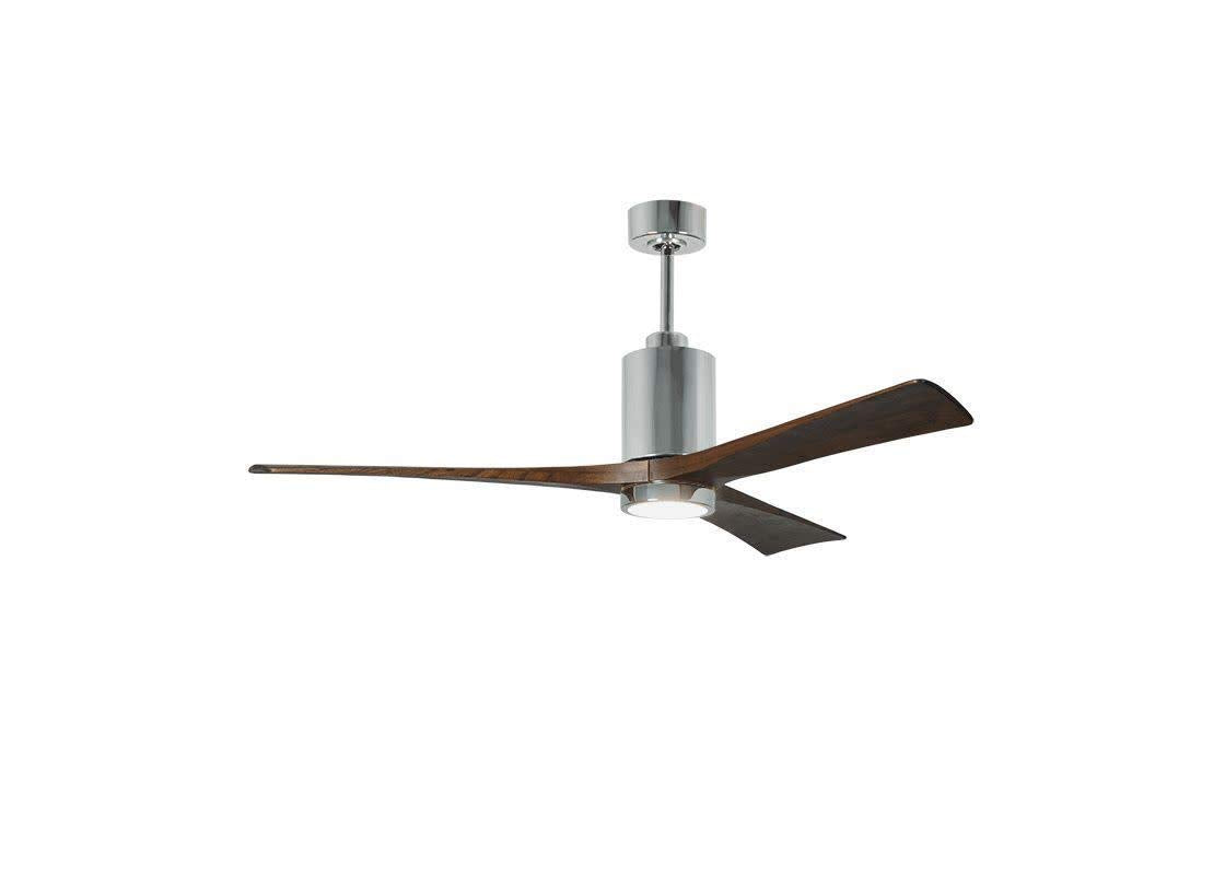 Matthews Fan PA3-CR-WA-60 Patricia-3 three-blade ceiling fan in Polished Chrome finish with 60” solid walnut tone blades and dimmable LED light kit 