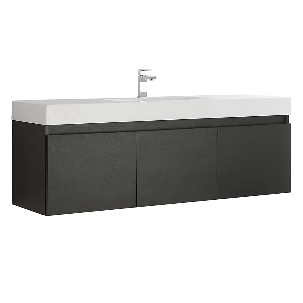 Fresca FCB8041BW-I Fresca Mezzo 60" Black Wall Hung Single Sink Modern Bathroom Cabinet w/ Integrated Sink