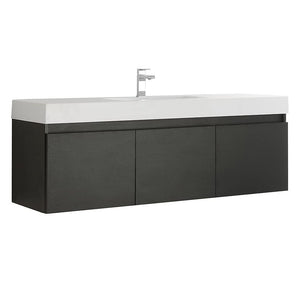 Fresca FCB8041BW-I Fresca Mezzo 60" Black Wall Hung Single Sink Modern Bathroom Cabinet w/ Integrated Sink