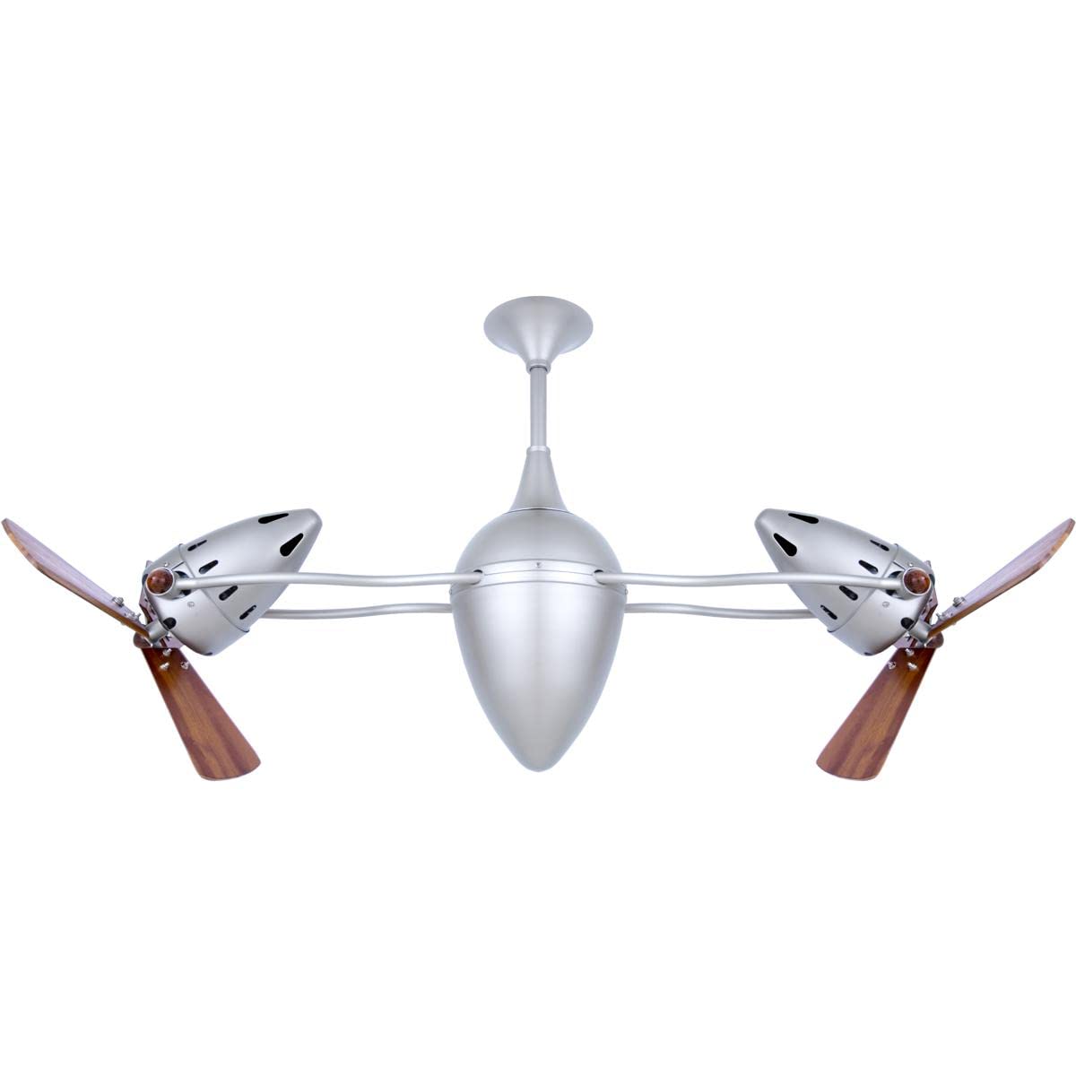 Matthews Fan AR-BN-WD Ar Ruthiane 360° dual headed rotational ceiling fan in brushed nickel with solid sustainable mahogany wood blades.