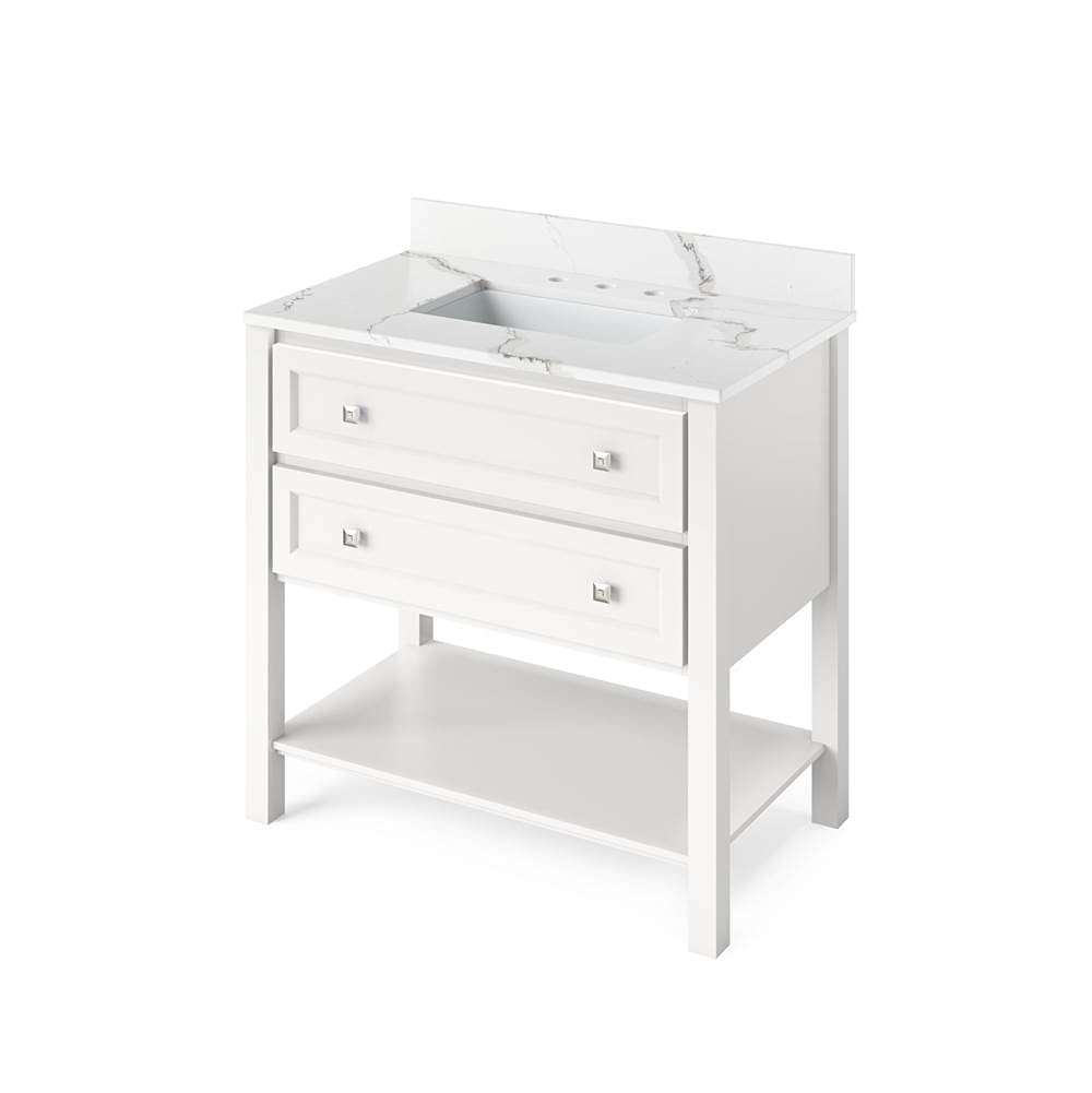 Jeffrey Alexander VKITADL36WHCQR 36" White Adler Vanity, Calacatta Vienna Quartz Vanity Top, undermount rectangle bowl