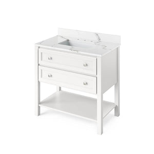 Jeffrey Alexander VKITADL36WHCQR 36" White Adler Vanity, Calacatta Vienna Quartz Vanity Top, undermount rectangle bowl
