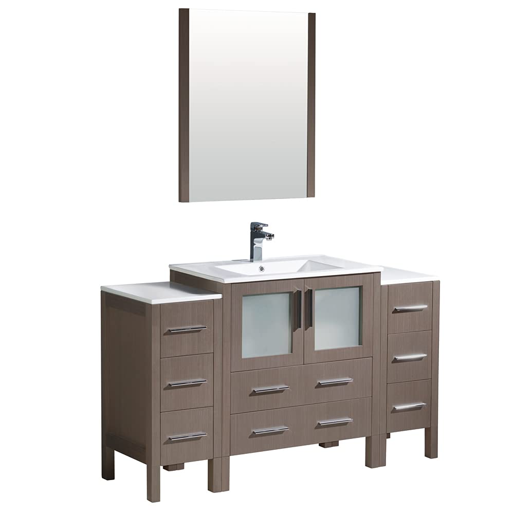 Fresca FVN62-123012GR-UNS Fresca Torino 54" Gray Modern Bathroom Vanity w/ 2 Side Cabinets & Integrated Sink