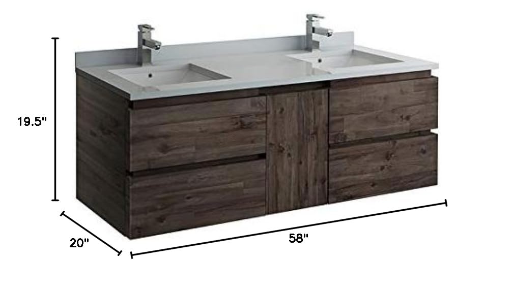 Fresca FCB31-241224ACA Fresca Formosa 58" Wall Hung Double Sink Modern Bathroom Cabinet