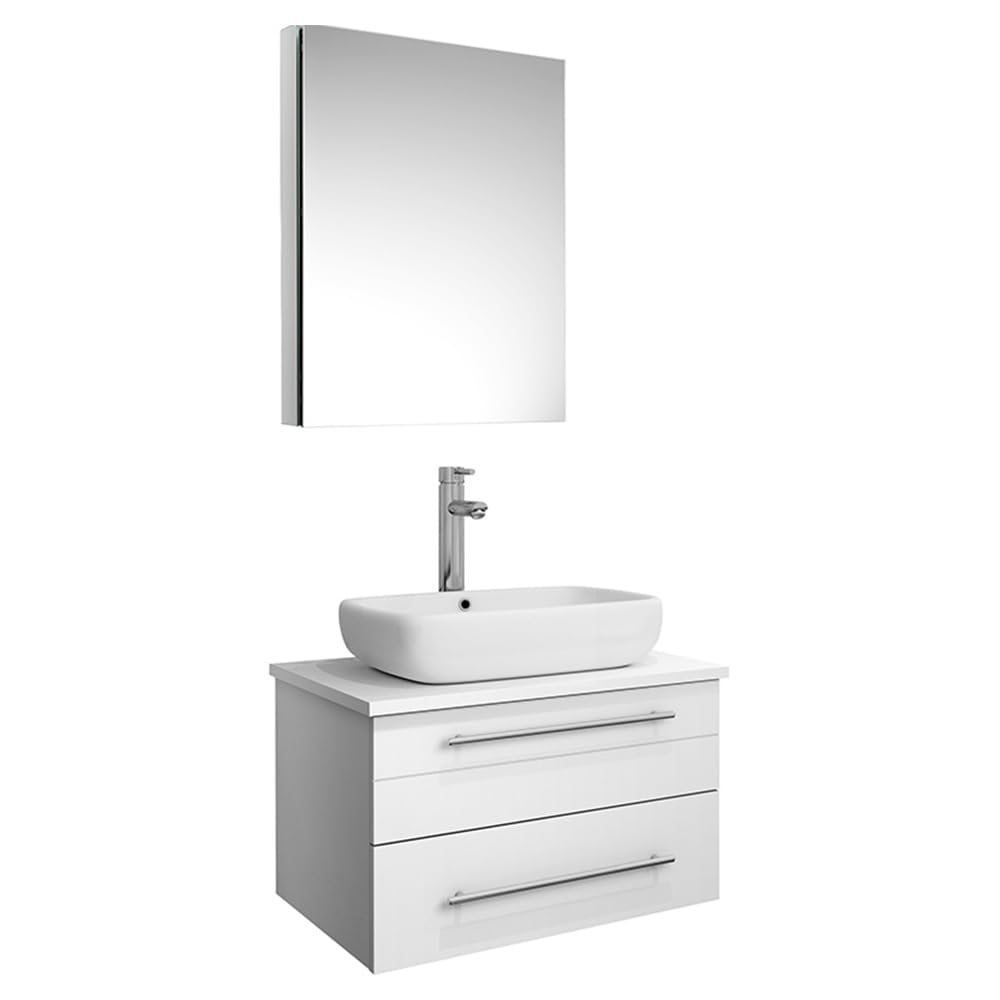 Fresca FVN6124WH-VSL Fresca Lucera 24" White Wall Hung Vessel Sink Modern Bathroom Vanity w/ Medicine Cabinet