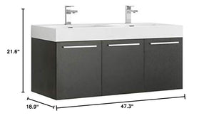 Fresca FCB8092BW-D-I Fresca Vista 48" Black Wall Hung Double Sink Modern Bathroom Cabinet w/ Integrated Sink