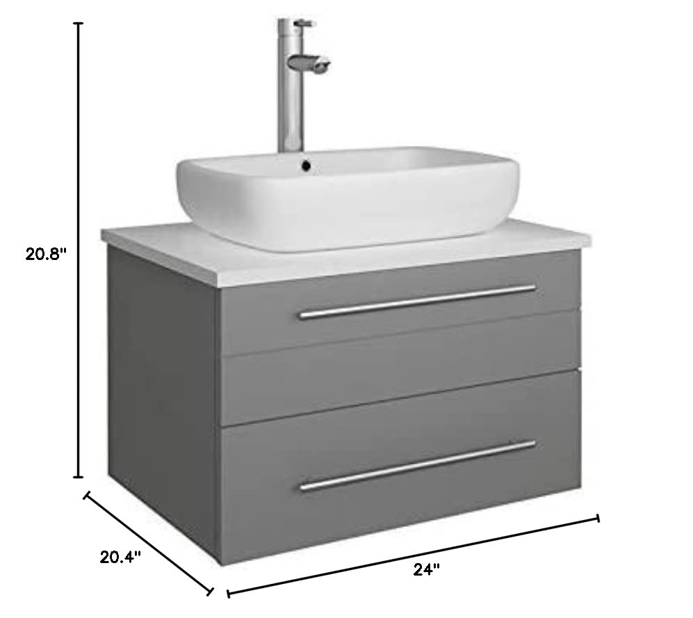 Fresca FCB6124GR-VSL-CWH-V Fresca Lucera 24" Gray Wall Hung Modern Bathroom Cabinet w/ Top & Vessel Sink