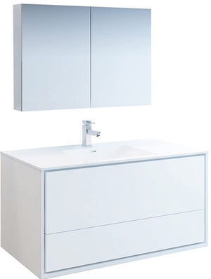 Fresca FVN9248WH Fresca Catania 48" Glossy White Wall Hung Modern Bathroom Vanity w/ Medicine Cabinet