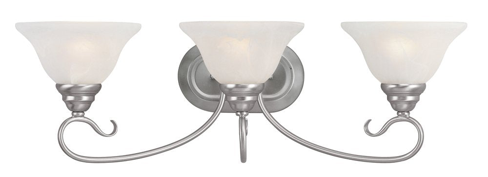 Livex Lighting 6103-91 Coronado 3 Light Brushed Nickel Vanity with White Alabaster Glass, 26.5 x 9.25 x 8.5