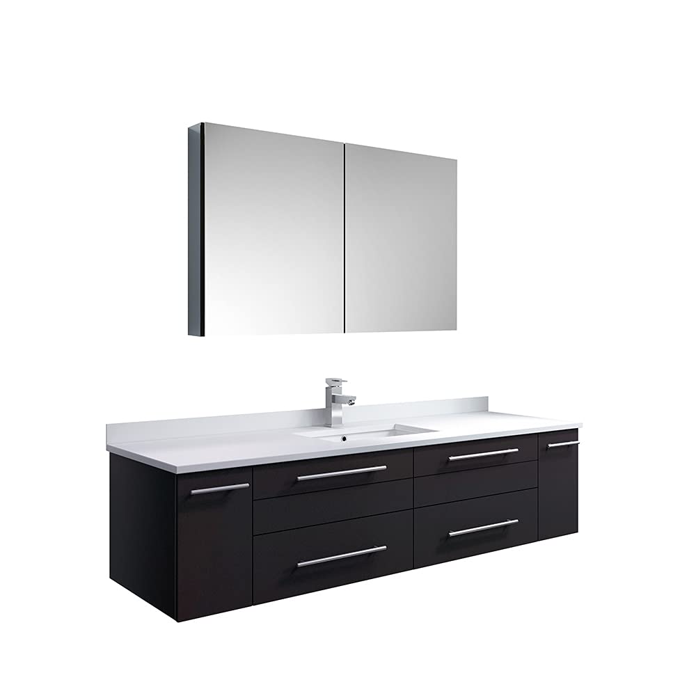 Fresca FVN6160WH-UNS Fresca Lucera 60" White Wall Hung Single Undermount Sink Modern Bathroom Vanity w/ Medicine Cabinet