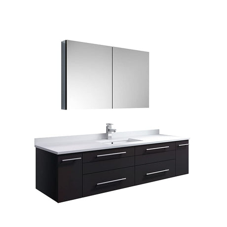 Fresca FVN6160WH-UNS Fresca Lucera 60" White Wall Hung Single Undermount Sink Modern Bathroom Vanity w/ Medicine Cabinet