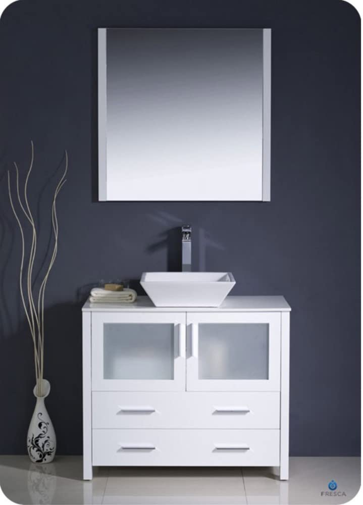 Fresca FCB6236WH-CWH-V Fresca Torino 36" White Modern Bathroom Cabinet w/ Top & Vessel Sink