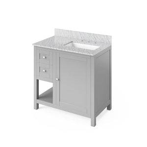 Jeffrey Alexander VKITAST36GRWCR 36" Grey Astoria Vanity, right offset, White Carrara Marble Vanity Top, undermount rectangle bowl