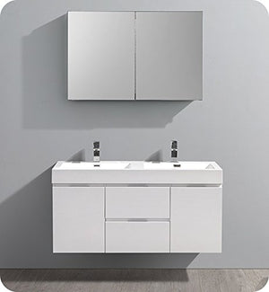 Fresca FVN8348WH-D Fresca Valencia 48" Glossy White Wall Hung Double Sink Modern Bathroom Vanity w/ Medicine Cabinet