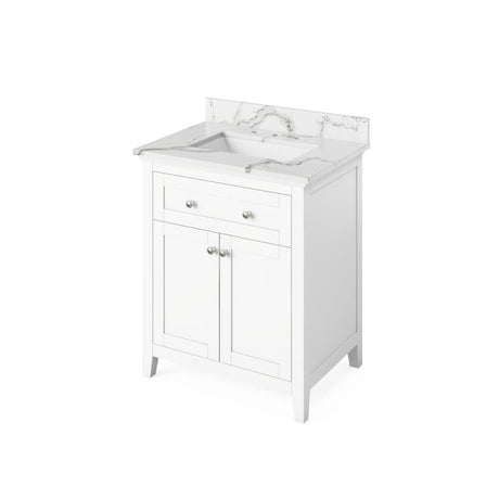 Jeffrey Alexander VKITCHA30WHCQR 30" White Chatham Vanity, Calacatta Vienna Quartz Vanity Top, undermount rectangle bowl