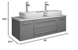 Fresca FCB6148GR-VSL-D-CWH-V Fresca Lucera 48" Gray Wall Hung Modern Bathroom Cabinet w/ Top & Double Vessel Sinks