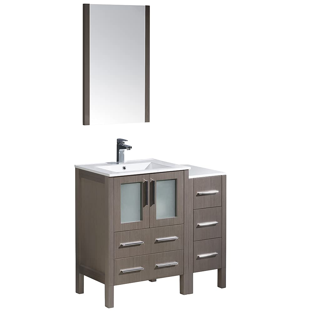 Fresca FVN62-2412GR-UNS Fresca Torino 36" Gray Modern Bathroom Vanity w/ Side Cabinet & Integrated Sinks