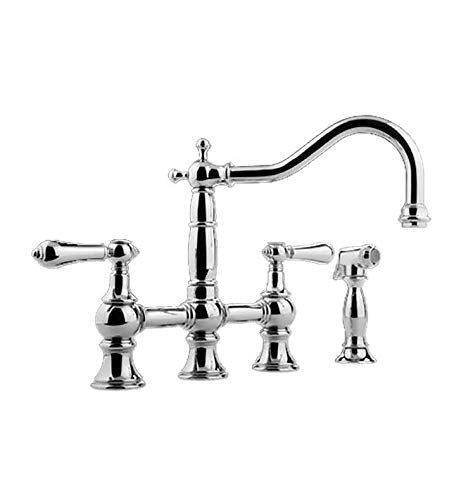 Canterbury Straight Double Handle Widespread Bridge Faucet with Side Spray Finish: Polished, Handle Type: Metal Cross Handles