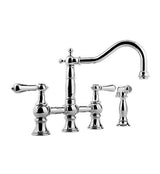 Canterbury Straight Double Handle Widespread Bridge Faucet with Side Spray Finish: Polished, Handle Type: Metal Cross Handles