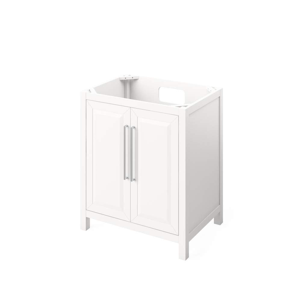 Jeffrey Alexander VKITCAD30WHWCR 30" White Cade Vanity, White Carrara Marble Vanity Top, undermount rectangle bowl