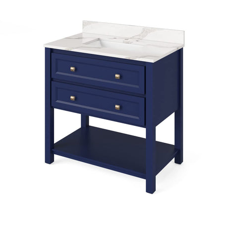 Jeffrey Alexander VKITADL36BLCQR 36" Hale Blue Adler Vanity, Calacatta Vienna Quartz Vanity Top, undermount rectangle bowl