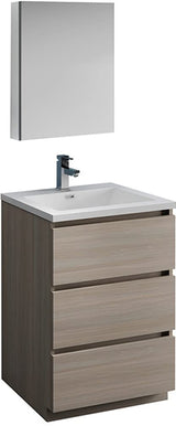 Fresca FVN9324MGO Fresca Lazzaro 24" Gray Wood Free Standing Modern Bathroom Vanity w/ Medicine Cabinet